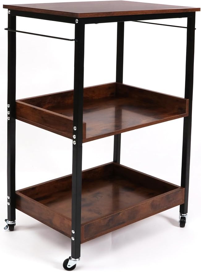 3-Tier Rolling Utility Cart with Lockable Wheels Storage Slim Storage Heavy Duty Cart Mobile Shelving Unit Craft Narrow Organizer for Bathroom Laundry Kitchen (Black)