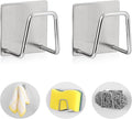 2-Pack Stainless Steel Sponge Holder for Kitchen Sink - Rustproof Brushed SUS304 Sponge Caddy Organizer, Wall/Surface Mount, Drainage Design, Clutter-Free Storage