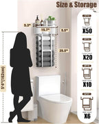 Aetyord Towel Racks for Bathroom - Wall Mounted Metal Rack with Wood Plank, Bathroom Storage Organizer, Towel Holder Stores 6 Large Rolled Towels Easily, Silver with White Plank