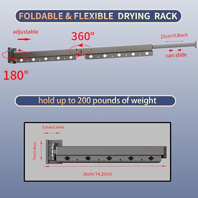 Clothes Drying Rack, Retractable and Foldable Laundry Drying Rack Wall Mount for Indoor, Space Saver Clothes Hanging Rack for Laundry Room, Balcony, Closet, Bedroom(Double-Fold), Black