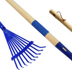 Kids Leaf Rake-Small Wooden Handle Leaf Rake with Metal Tines, 27inches /69cm Length, for Kids Enjoy Garden Cleaning Activities (Blue)