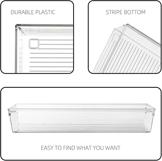 Backerysupply Clear Plastic Drawer Organizer Tray for Vanity Cabinet (9"×6"×2" Set of 4) For Office Bathroom Makeup Drawers