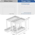 2PC Under Sink Organizer Rack 2 Tier Under Sliding Cabinet Basket Organizer Drawer with 4 Hooks, Multi-purpose Under Sink Storage for Bathroom Kitchen Desktop（White）