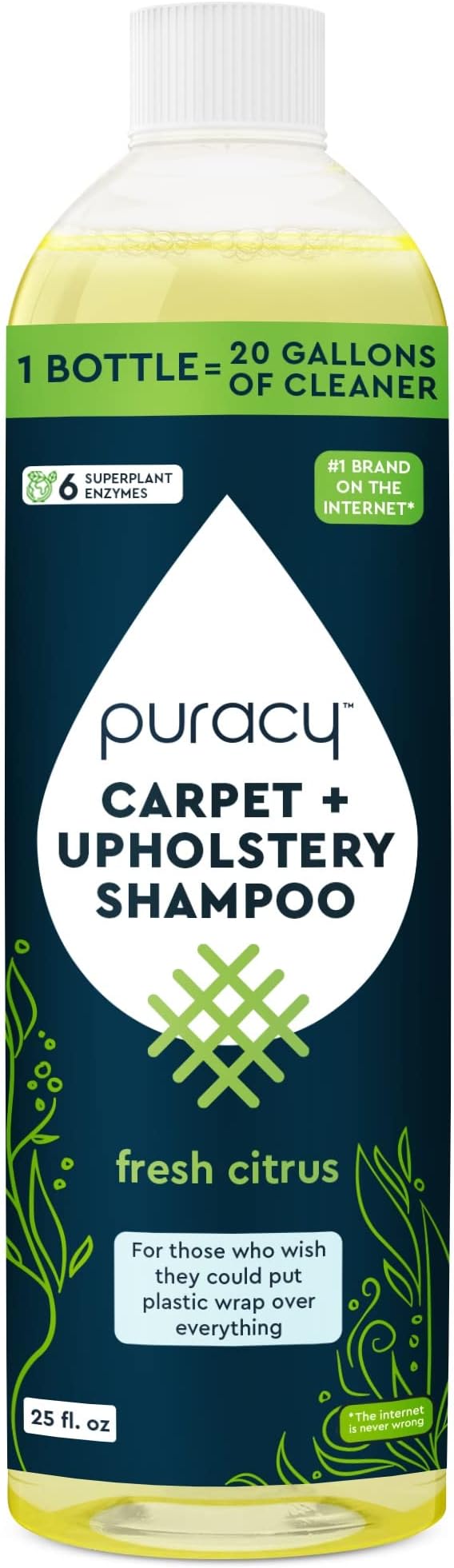 Puracy Professional Carpet Cleaner Machine Detergent, 4x Concentrated Upholstery Cleaner, Natural Carpet Shampoo, Pet Stain Remover & Deodorizer, Makes 20 Gallons of Cleaning Solution, 25 Ounce