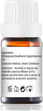 Wintergreen Essential Oil - Pure Organic Wintergreen Oil for Aromatherapy, Diffusers, Spray, Skin & Hair Care, Massage, Cleaning - 10mL