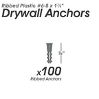 Qualihome Drywall Anchors Premium Quality Ribbed Lightweight Plastic Anchors for Hollow Walls – Wall Hanging Anchor Kit for Pictures, Artwork & Light Duty Anchoring Application (#6-8 x 7/8")