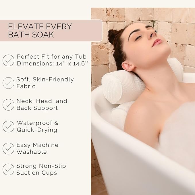 Bath Pillow and Bathtub Tray Set for Tub | Luxurious, Relaxing Home Spa Accessories with Bath Tub Pillows for Head and Neck, Foldable Bath Tray Caddy Organizer | Relaxation Gifts for Women Self Care
