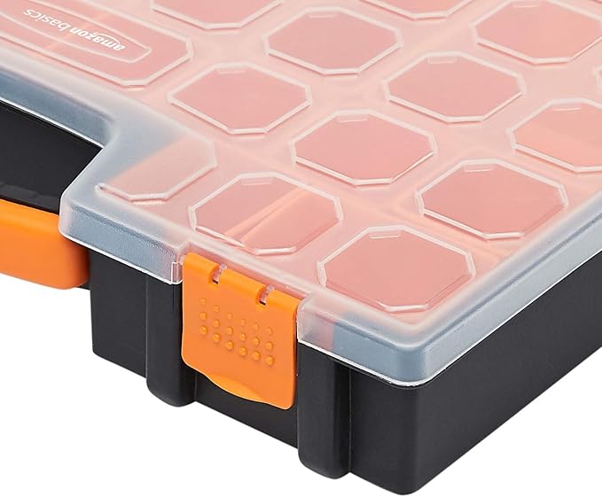 Amazon Basics 19-Removable Compartment Organizer, Black, Orange, 16.5 x 13.2 x 2.4 inches