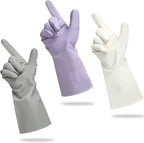 Cleanbear Reusable Dish Washing Rubber Glove Set of 3, Household Cleaning Gloves for Washing