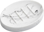 Resin Soap Dish Bathroom,Marble Look Soap Holder for Shower,Soap Tray for Kitchen Sink(Marble White)