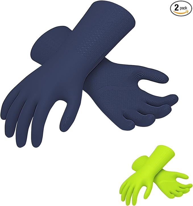 Vgo... 2 Pairs Household Cleaning Gloves Infused with Rresh Rich Aromas, Lined Dishwashing Gloves,Long Sleeves Kitchen Gloves, Bathroom Cleaning, Gardening, Pet Care(2 colors,L,TP1117)