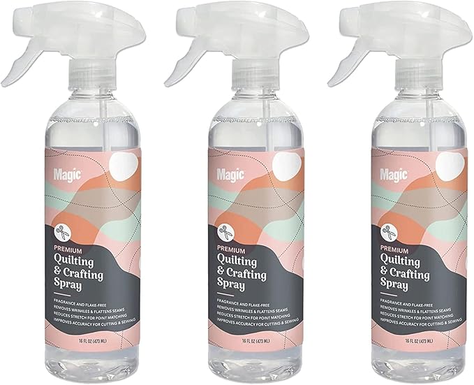 MAGIC Premium Quilting & Crafting Spray Bottle – Fabric Spray for Cutting, Creasing, & Sewing – Best Press Spray Starch for Quilting to Flatten Seams & Wrinkles – Wrinkle Spray (16oz Trigger) 3 Pack