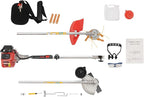 26cc 2-Stroke Gas Weed Trimmer, Air-Cooled 2-Stroke Cordless Lawn Edger Gas String Trimmer with Handle & Shoulder for Lawn & Edging (2 Blade Heads)