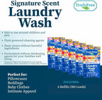 Natural Laundry Detergent for Sensitive Skin | Eco Friendly, Plant Based, Baby Clothes Safe | Clean & Easy Powder to Liquid, 6 Pack Refill Detergent, NO Jug | Signature Scent, 300 Loads