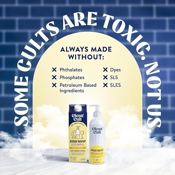 Bundle of Cleancult Dish Soap Liquid Refills (32oz, 1 Pack) - Lemon Verbena + Cleancult - Lemon Verbena - Liquid Dish Soap - Refillable Aluminum Bottle - 16 oz