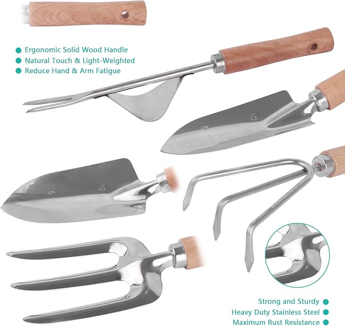 Garden Tool Set, 7 Pcs Floral Gardening Set for Women Leaf Camouflage Gardening Kit with Garden Tool Bag, Trowel, Weeder Fork, Hand Rake, Pruning Shears, Cultivator, Transplanter