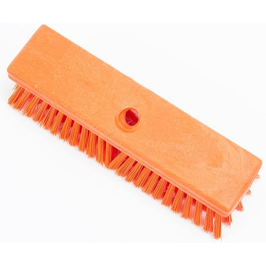 SPARTA Plastic Floor Scrub Brush, Brush Head Only, Deck Brush with ACME Standard Thread Fitting for Deck, Industrial Kitchens, and Hospitals, 10 Inches, Orange, (Pack of 6)