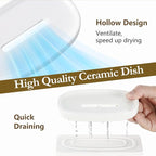 Shinowa Soap Dish (Dual Layer), 4.72 * 2.95'' Ceramic Soap Container and 5.12 * 3.27'' Diatomaceous Earth Tray, Quickly Drain Water and Dry, Dish Soap Holder for Kitchen, Bathroom, Shower