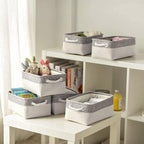 Storage Bins - Storage Baskets for Shelves Storage Cubes with Handles Small Baskets for Organizing (Gray and White 11.8 x 7.9 x 5.2 inch)