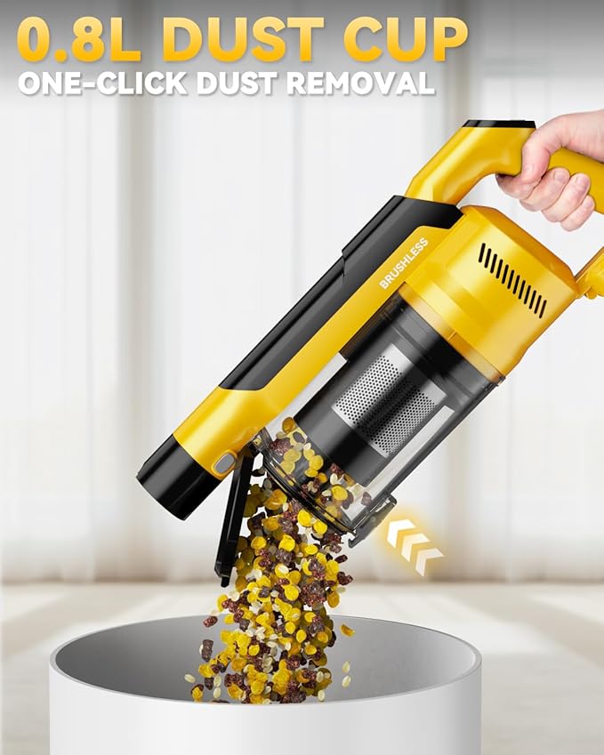 350W Cordless Vacuum Cleaner for Dewalt 20v Battery, 35kPa Brushless Lightweight Stick Vacuum with 3 Mode Suction, 6 in 1 Stick Vacuum Cleaner with HEPA for Floor, Carpet, Car (Battery Not Included)