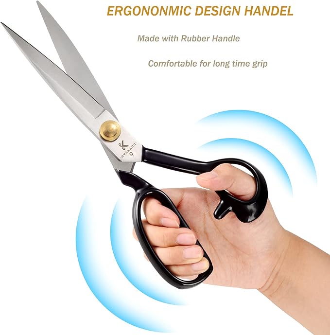 BVEKADO Sewing Scissors 9 Inch, Fabric Dressmaker Scissors Heavy Duty Shears for Tailors Dressmaking, Professional for Upholstery Crafting-Cutting Fabric Leather Paper(High-carbon Steel) White