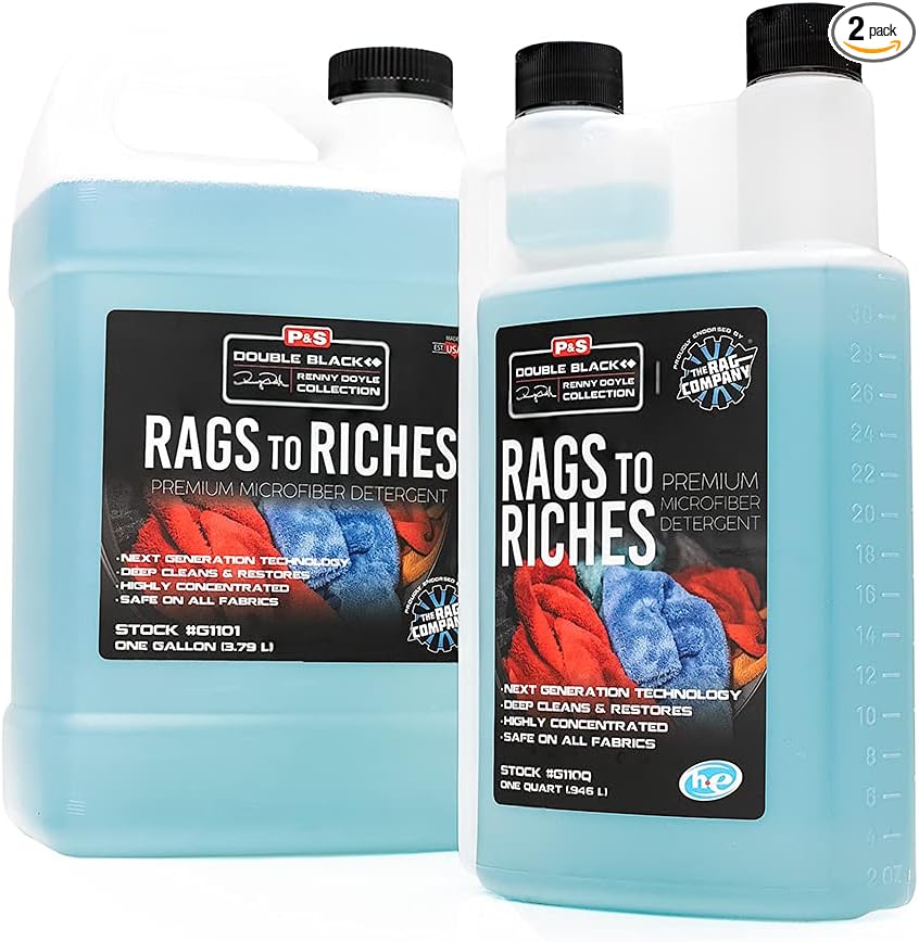 P & S PROFESSIONAL DETAIL PRODUCTS - Rags to Riches Quart + Gallon Refill Combo - Premium Microfiber Detergent, Deep Cleans and Restores, Safe on All Fabrics, Highly Concentrated (1 Gallon + 1 Quart)
