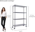 60"x18"x72" Prime Heavy Duty Black 4-Tier Wire Shelving NSF 3200 LBS MAX Capacity Storage Rack for Commercial, Hospital, School, Garage, and Kitchen Uses (with Wheels)