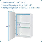 Bathroom Medicine Cabinet with Beveled Edge Mirrored Door 14 x 18 inch, Recessed or Surface Mount, with Adjustable Glass Shelves