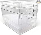 Isaac Jacobs 3-Pack Large Clear Storage Bins with Handles, Plastic Organizer for Home, Room, Office, Fridge, Kitchen/Pantry Non-Slip Container Set, Food Safe, BPA Free (3-Pack, Large)