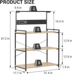 4-Tier Kitchen Baker's Rack with Power Outlet, Microwave Stand and Storage Shelves, Coffee Station Organizer (White Maple and Black)
