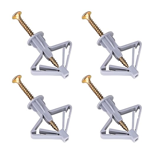 Hollow-Wall Anchors, One Size, 65Lbs Anchors 50pcs+Screw 50pcs Drywall Anchor kit with Screws, Self-Drilling Hollow Wall Anchors, Grey