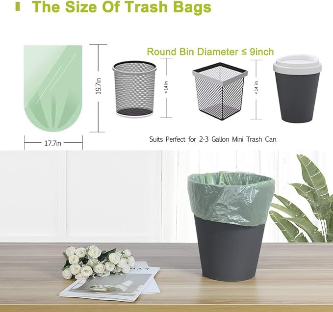 Jaoul Trash Bags 2.6 Gallon, Small Garbage Bags, Strong & Unscented Mini Trash Bags for Kitchen, Bathroom, Office, Restroom, Car, Black, 80 Counts