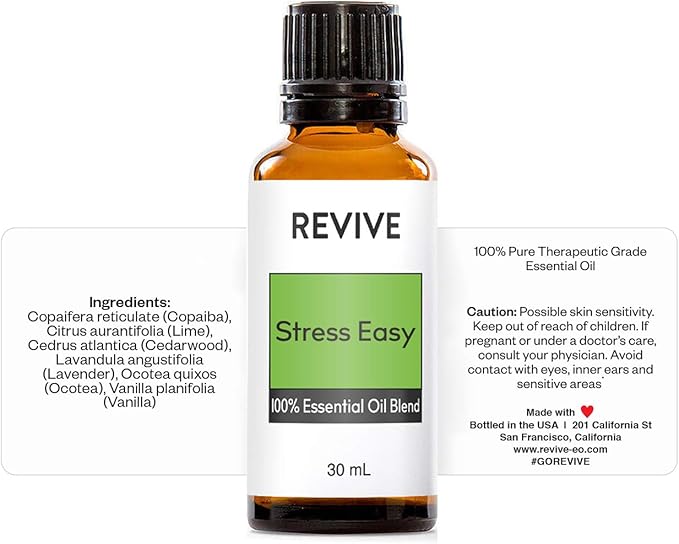 Stress Easy Essential Oil Blend 30mL by REVIVE Essential Oils - REVIVEEO - 100% Pure Therapeutic Grade, for Diffuser, Humidifier, Massage, Aromatherapy, Skin & Hair Care