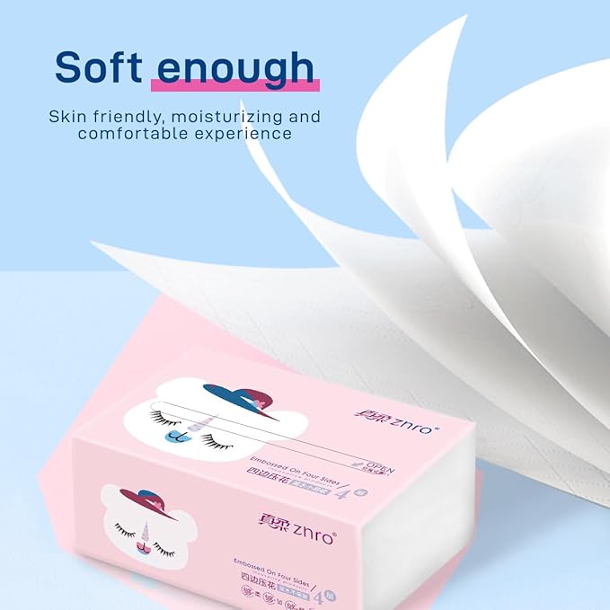 1800 Pulls Paper Facial Tissues,Powder Free,Lint Free,Super Soft 4-Ply 6.1"x6.9" w. Compact Pink Plastic Bag for Easy-to-Dispense,Drive Skin Ultra Soft