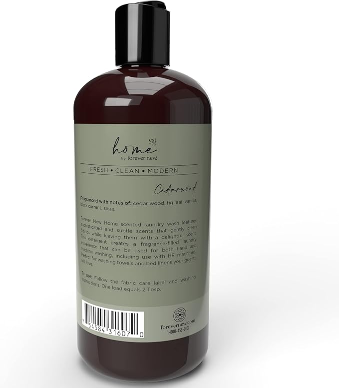 Home by Forever New - Scented Liquid Laundry Detergent, Cedarwood, 16 Fl Oz – Perfect for Washing Towels, Bed Linens, Clothing, and More