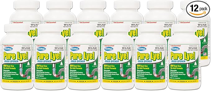 ComStar Pure Lye | 99% Pure Sodium Hydroxide Beads | Eco-Friendly, Industrial Strength, Drain Opener | Safe on Fixtures | Static-Free, Unique Beads for Soap Making | 1 lb. (PACK OF 12)