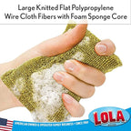 LOLA Wonder Non-Scratch Scouring Pad, 6 Pack, Large Knitted Flat Wire Cloth Fibers w/Foam Sponge Core, Assorted Colors (Gold or Silver)