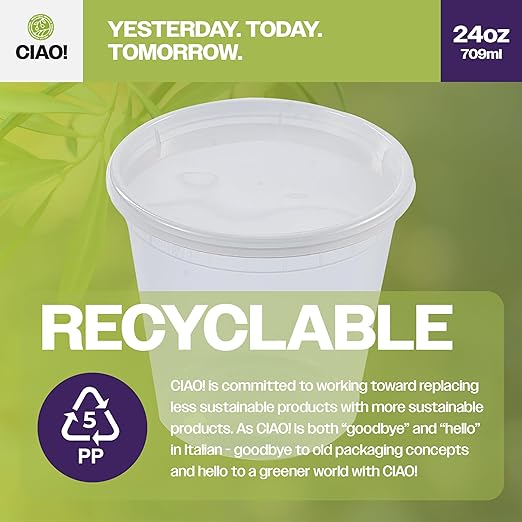 CIAO! 24OZ PP Injection Molded Soup-Deli Container with LLDPE Lid, Microwavable and BPA Free (240/240 combo pack)