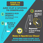 Smilyeez No-Plastic Blue Non-Scratch Sponge Refill with Reusable Clip (10 Pack) for Scotch-Brite's Advanced Soap Control Dishwand - Refill with Adapter, Easy to Install