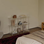 Acrylic Horizontal Bookshelf, 11.6" D x 35.4" W x 26.5" H, 3-Tier Clear 6 Cube Organizer Bookcase, Open Low Book Shelf for Home Office, Living Room, Bedroom, Modern, Easy Assembly