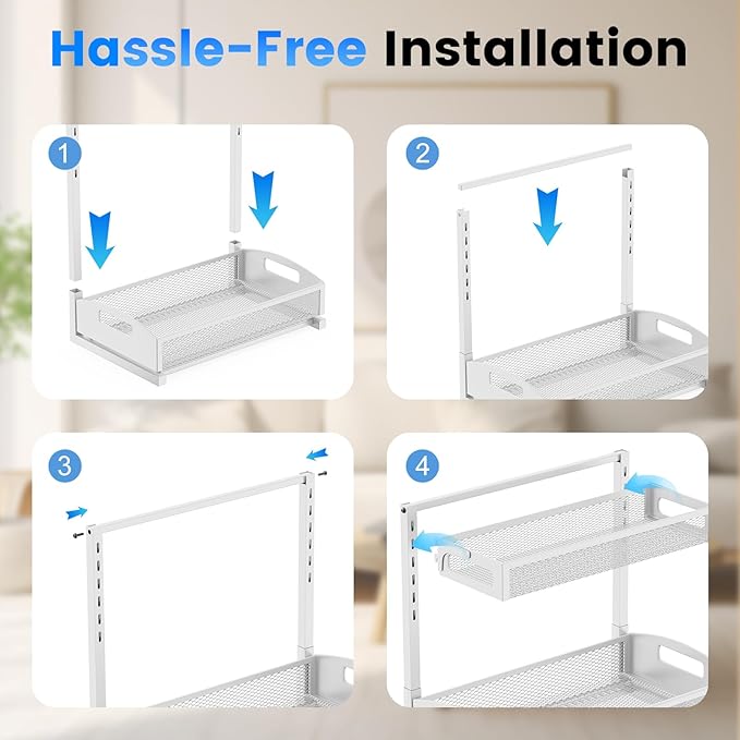 Metal Under Sink Organizer, Pull Out Cabinet Organizer Rack with Silk-Smooth Bottom Drawer, 5-Level Adjustable, Multi-Purpose Storage Shelf for Bathroom, Kitchen, Vanity, Pantry (2-Pack)