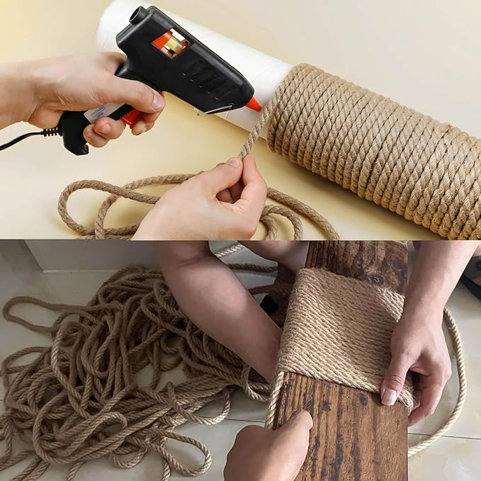 Jute Rope, 55 Feet 8mm Heavy Duty Twine - Perfect for Cat Scratching Posts, Crafts, Bundling, Gardening Decor and Hanging (8mm*55ft)