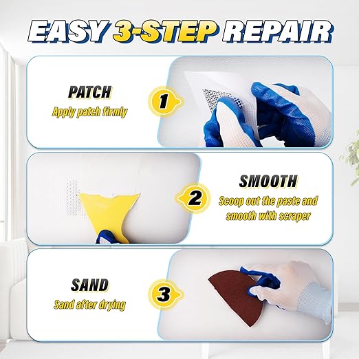 DIYSELF 16 Pieces Drywall Repair Kit Spackle Wall Repair Drywall Patch Kit Wall Patch Repair Kit Quick Easy Solution for Wall Hole Repair and Drywall Hole Filler