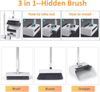 3 in 1 Broom and Dustpan Set with Adjustable Push Broom with 48.8“ Long Handle for Floor Sweeping Outdoor Indoor Sweeping Combo for Home & Kitchen (White)