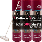 RainbowZone Large Lint Rollers plus 3 Rolls 9.5'' Extra Wide Total 300 sheets Giant Lint Roller Refills with 3 Extendable Long Handle for Pet Hair Removal and Household Cleaning (1 Roller + 3 Refills)