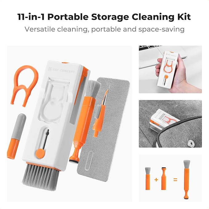 K&F CONCEPT Newly Upgraded 11-in-1 Keyboard Cleaning Kit with Extra 60ml Cleaner - Multifunction Electronic Device Cleaner Set for Cell Phone Tablet PC Camera Keyboard Earbud