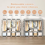 Portable Closet for Hanging Clothes, 67 Inch Wide Portable Wardrobe Closet with Cover, 4 Hanging Rod, Storage Shelves and Side Pockets, Large Free Standing Closet for Bedroom, Grey