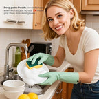Dishwashing Gloves for Kitchen, 4 Pairs Rubber Cleaning Household Dish Washing Latex Glove with Hanging Hook (Black+Blue+Green+Grey, Large)