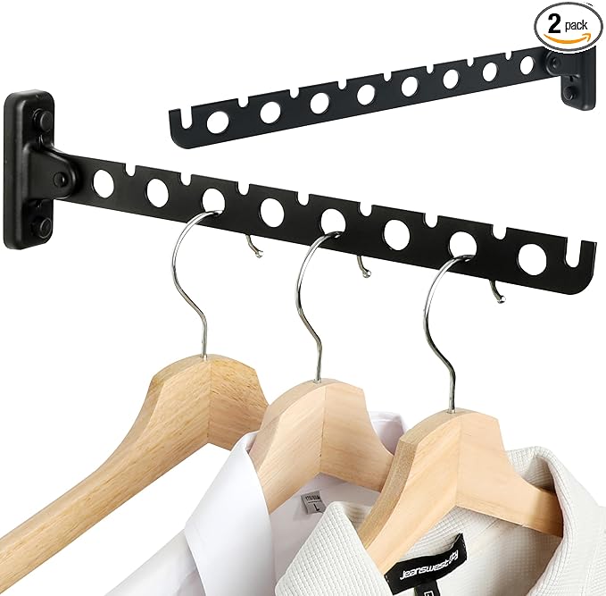Alise Cloths Drying Rack Wall Mounted, Stainless Steel Folding Laundry Hanging Rack, Swivel Space Saving Clothes Hanger Racks for Bedroom Bathroom Laundry, Matte Black, Double Pack
