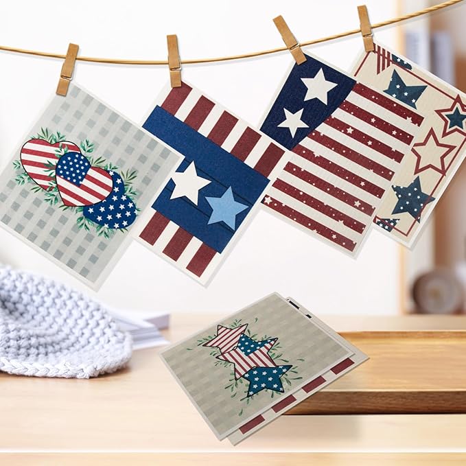 6 Packs Swedish Kitchen Dish Cloths - Reusable Paper Towels for Counters & Dishes - Eco-Friendly Cellulose Sponge Cloth - Assorted (Flag)